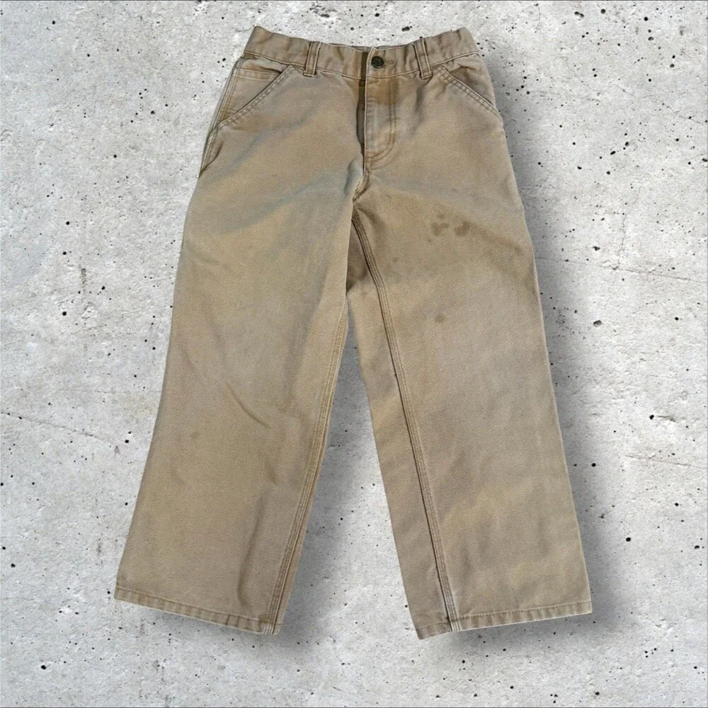 Carhartt Boys Youth Size 8 Carpenter Pants Canvas Duck Tan Brown Utility Jeans